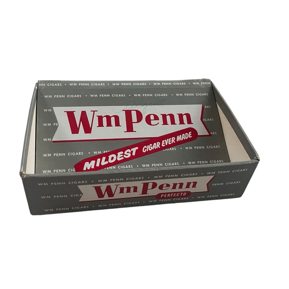 Vintage Wm Penn Extra Firm Head Perfecto .5$ Empty 50 Count Cigar Red Silver Box